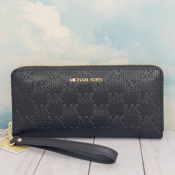 Michael Kors Large Continental Wallet MK Embossed Leather - Picture 1 of 11